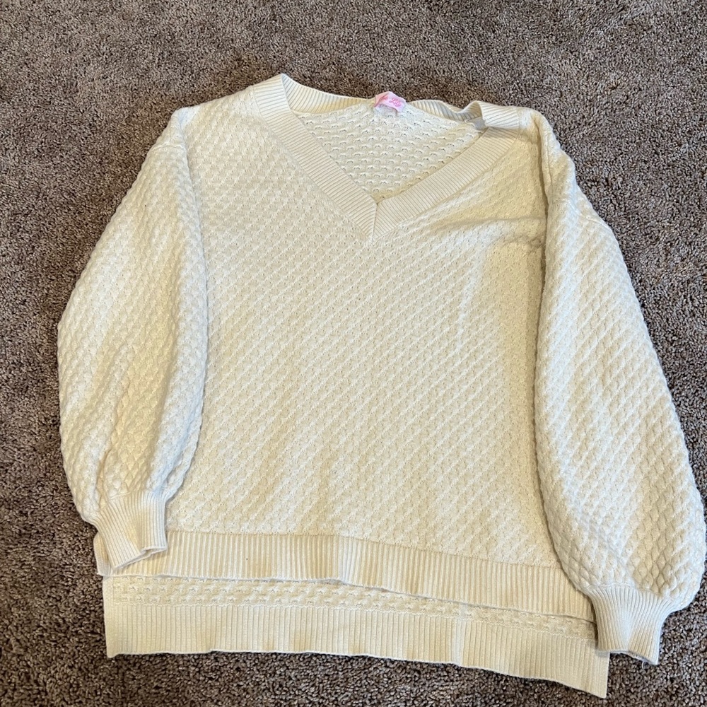 Pink lily cream knit sweater